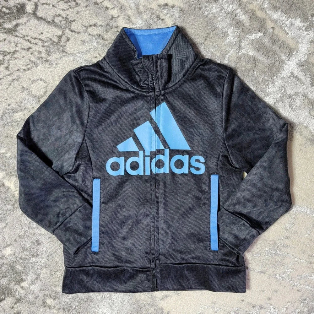 Adidas Boys 3T‎ Track Jacket Full Zip Blue Black Athletic Outerwear Kids Toddler